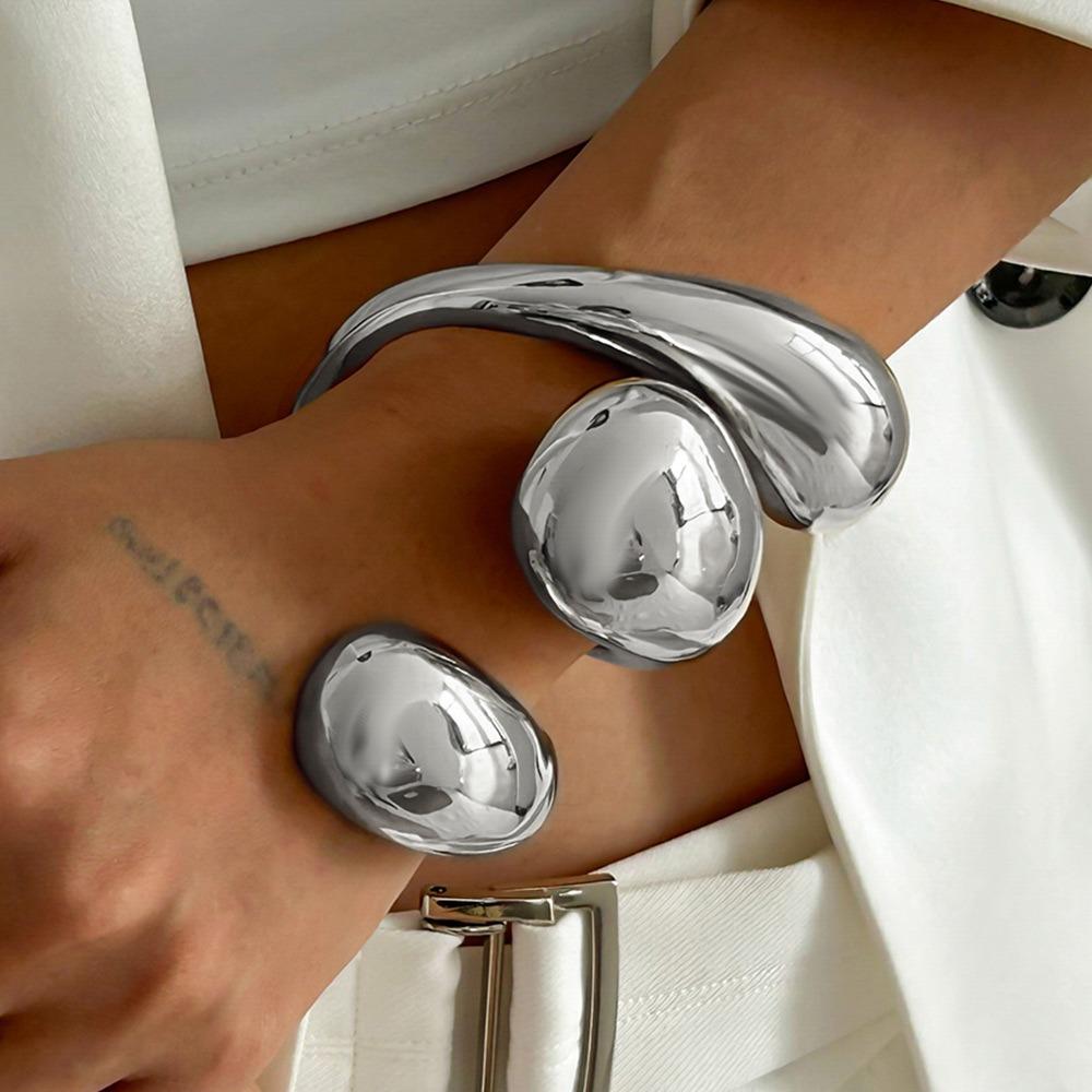 

Широкий панк-браслет Геометрические модные эффектные украшения Преувеличенный металлический браслет-манжета для женщин 01 Silver