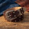 Hot Girl Style Waist Belt 105cm Retro Rivet for Women, Adjustable Imitation Leather with Double Everyday Casual Outfits Row Grommets & Carved