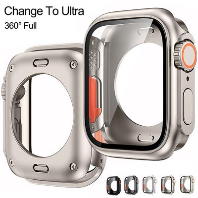 Θήκη αναβάθμισης 360 για Apple Watch 8 7 Προστατευτικό οθόνης 45 χλστ. Σκληρό γυαλί σκληρού υπολογιστή iWatch Series 4 5 6 Se 44mm Αλλαγή σε Ultra 49mm