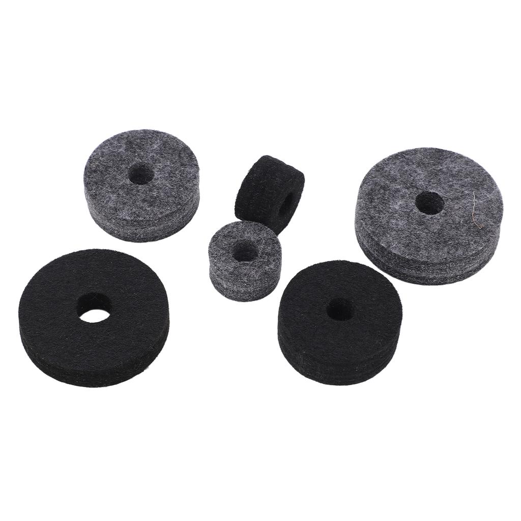 6PCS Drum Felt Pad Set Multiple Sizes Cymbal Non Slip Washer Replacement Black and Gray