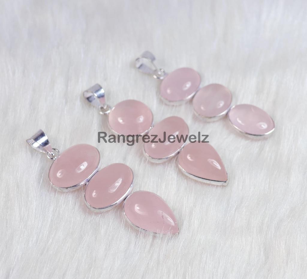 Natural Pink Rose Quartz Gemstone Pendant Bulk Wholesale Bezel Pendant Necklace Healing Crystal Jewelry Boho Pendant Necklace
