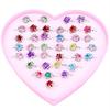 36-Piece Colorful Heart-Shaped Diamond Gemstone Rings for Girls' Birthdays