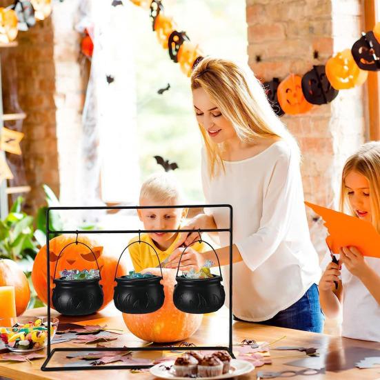 Halloween Witch Cauldron on Rack Trick or Treat Candy Serving Bowl Black Plastic Candy Holder for Halloween Party Decor