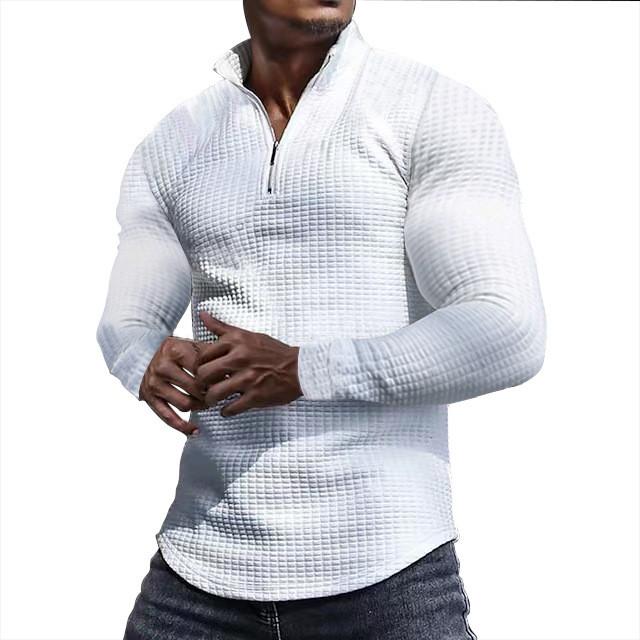 Mens Spring Autumn Plaid Sweatshirt With Stand Collar And Zipper For Casual Wear