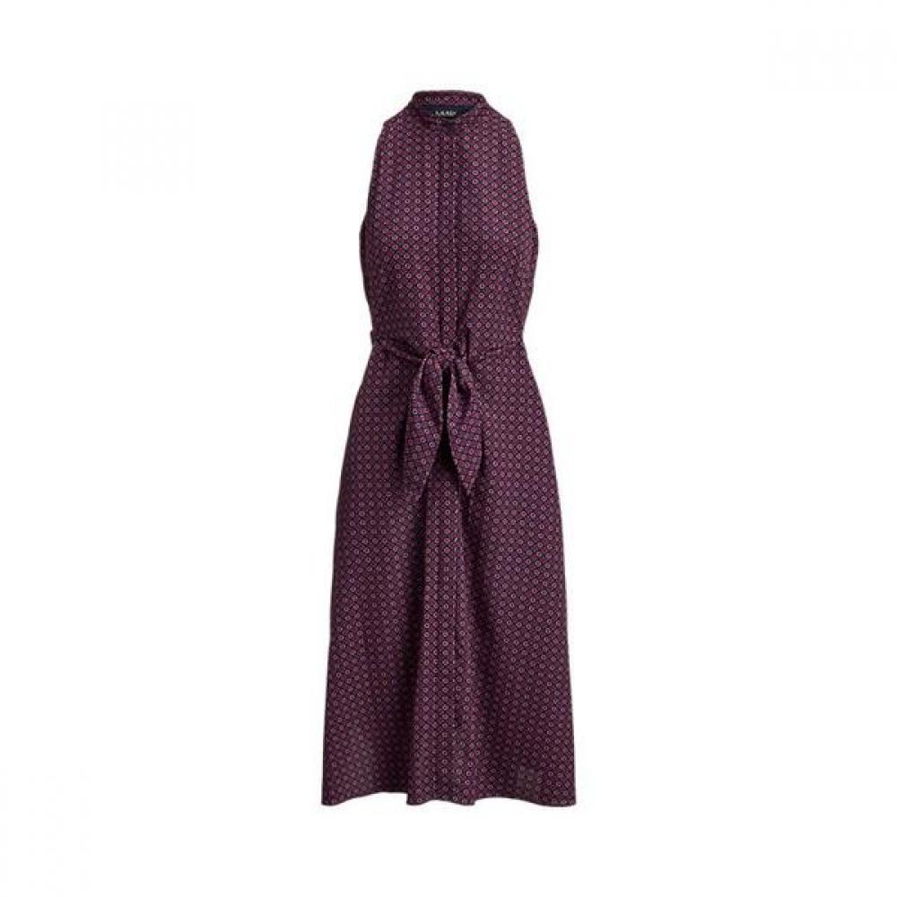 Lauren Ralph Lauren Crepe Sleeveless Dress Tie Front Print 0