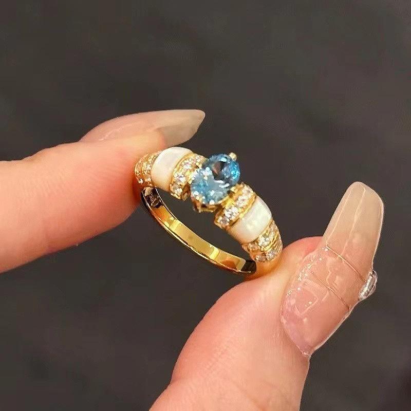 

Classic blue sets dreamy aquamarine gem White Fritillaria ring necklace High quality palace style retro wedding gift