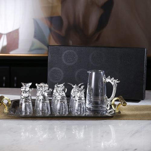 Twelve Zodiac Liquor Wine Glass Set Household Small Wine Glasses Hip Flasks Chinese Imitation European Drinkware Exquisite Gift