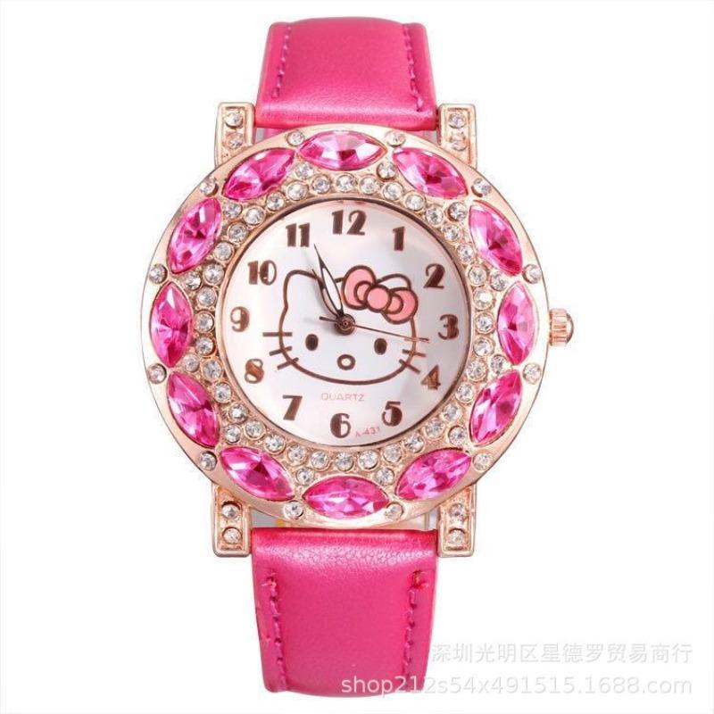 Children's Watch Girl Fashion Waterproof Quartz Watch Cartoon Cute Princess Powder KT Cat Elementary School Student Electronic Watch