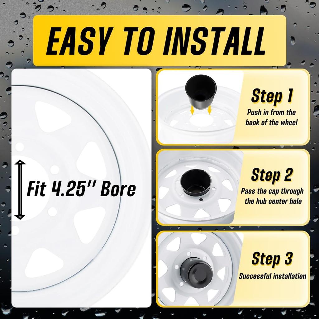 2Pcs 4.25" Push Through Wheel Center Caps Stainless Trailer Open Ended Hub Cap for Truck SUV RV Boat Wheel Rim (Fit 4.25" Bore 4.33" H Matt Black)