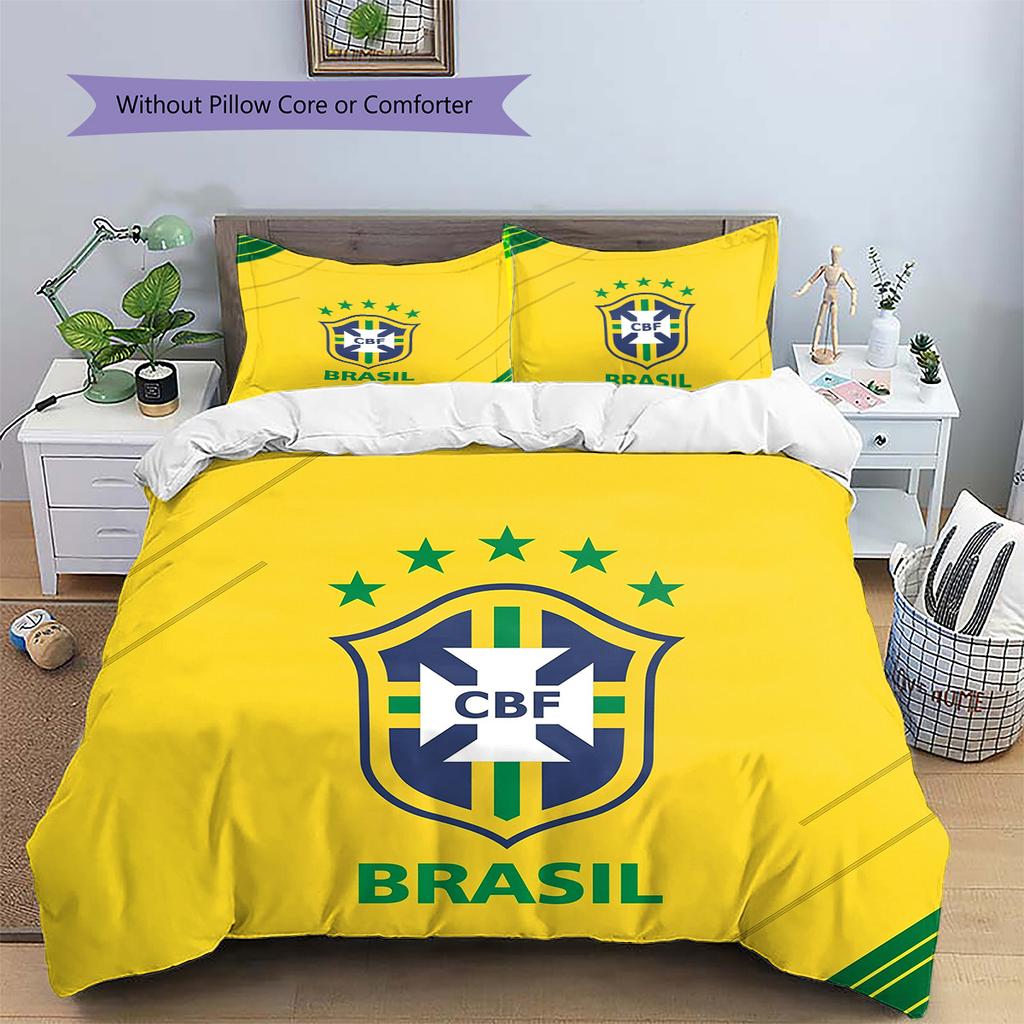 Brazil National Football Team Pattern Bedding Quilt Set Home Decoration Gift (1 * duvet cover + 2 * pillowcase without core)