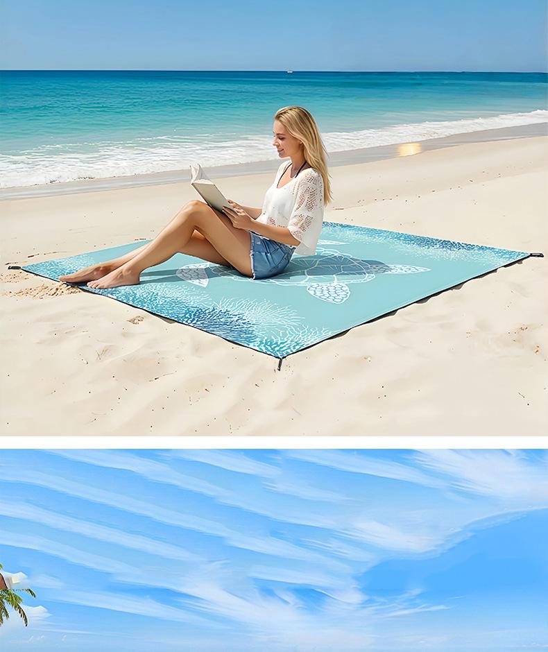 Sea Turtle Beach Mat: Waterproof, Sandproof, Portable, Quick-Drying, Seats 4-6 for Outdoor Camping & Picnic.