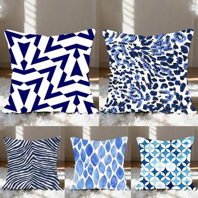 Blue Pattern Stripe Geometric PillowCase Elegant Couple Home LivingRoom Bedroom Decorative Rectangle PillowcaseSofa CushionCover