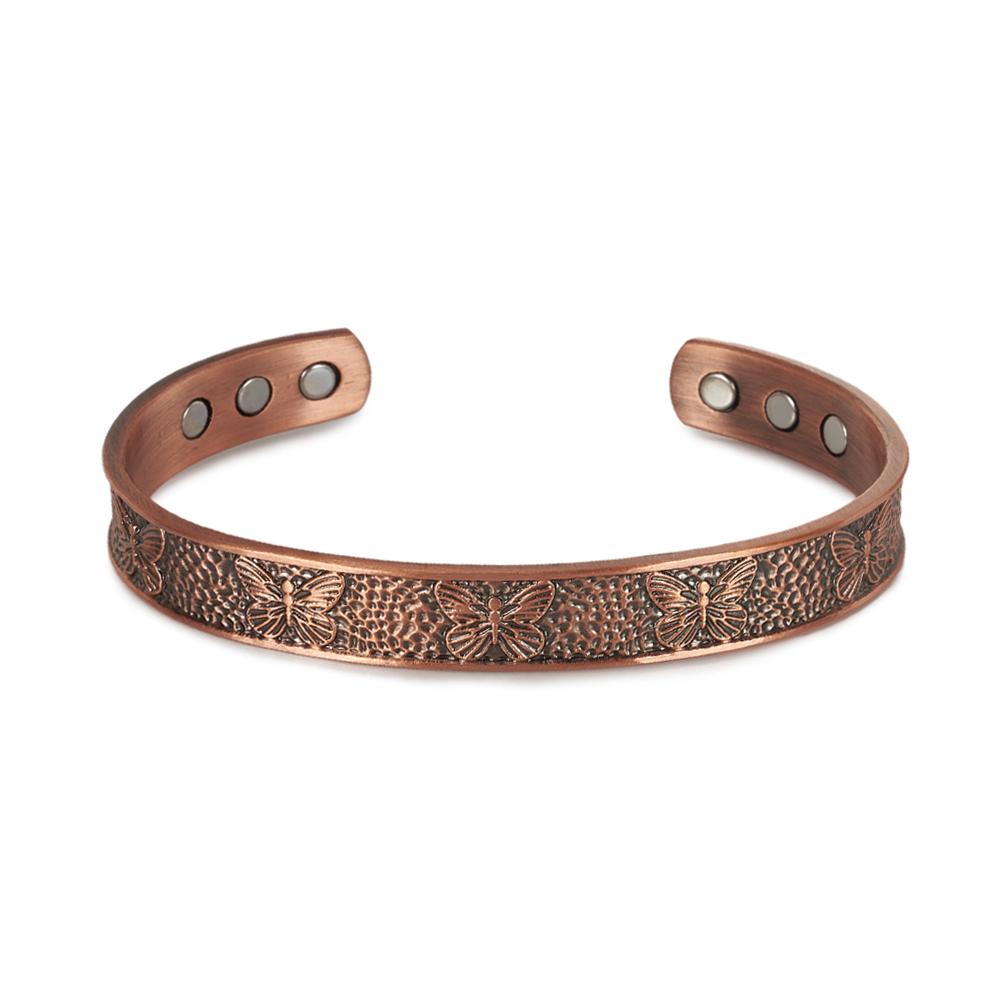 Pure Copper Bracelets Magnetic Butterfly Adjustable Vintage Cuff Bangles 9.7mm Health Energy High Magnet Jewelry Resizable Metal