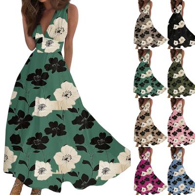 Damen Lässiges und Modisches Ärmelloses Kleid mit V-Ausschnitt und Blumenmuster Ärmelloses Kleid