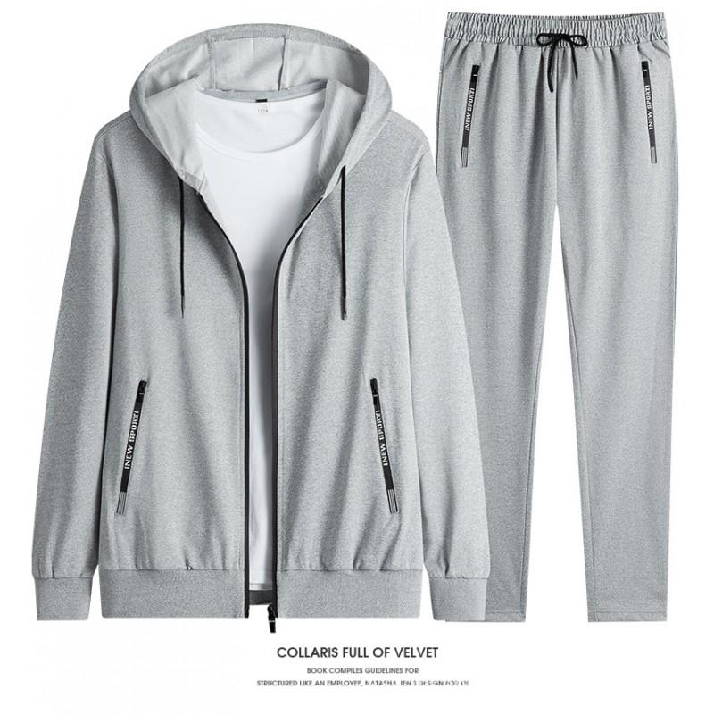 Mens Hooded Long Sleeve Sportswear Set Casual Running Tracksuit Lightweight Cotton Blend