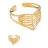 Women's Fashionable Metallic Heart Cutout Bangle and Ring Set