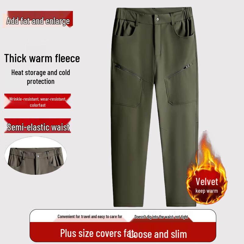 Men's Plus Size Fleece-Lined Straight Leg Outdoor Casual Pants