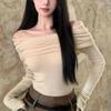 Deeptown Korean Style Knitted Sweater Women Elegant Off Shoulder Female Jumper Harajuku Fashion Gyaru Sexy Pullover Aesthetic