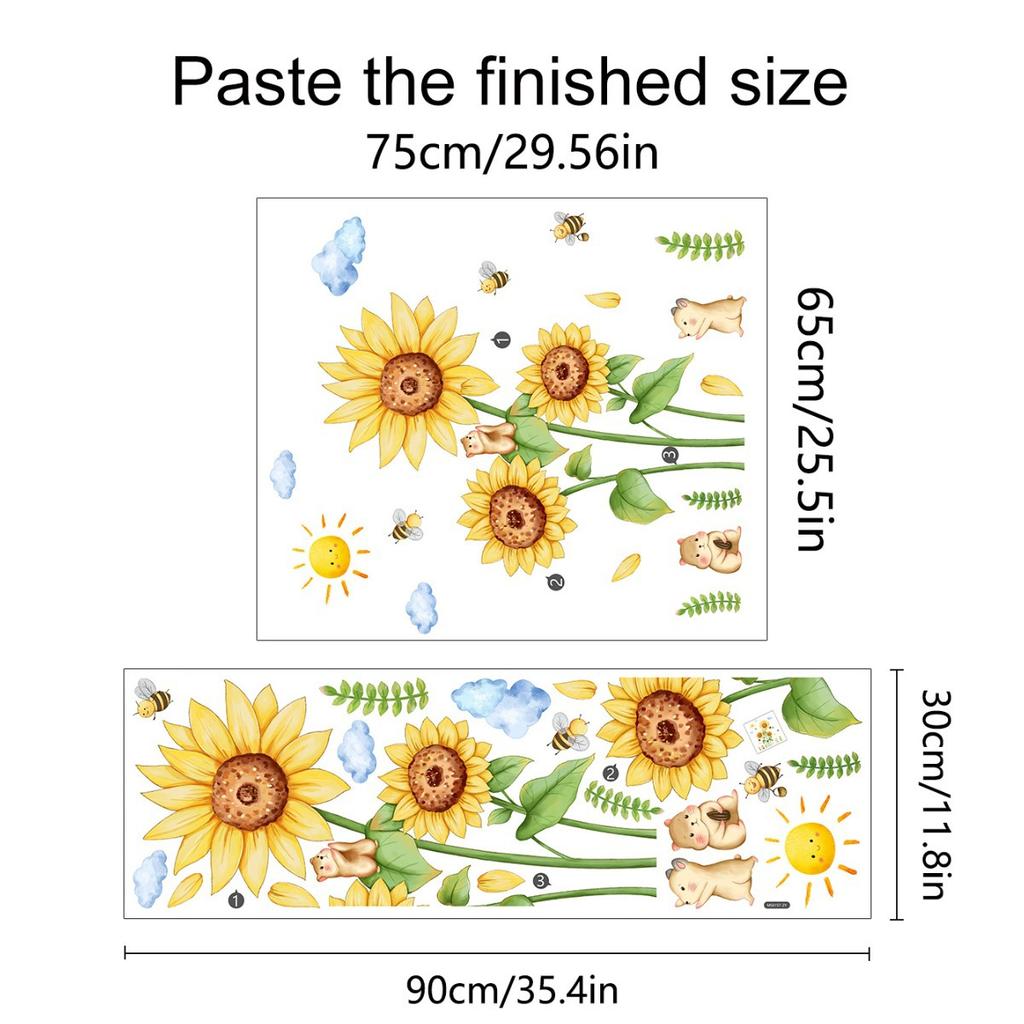 Sunflower Bear Bee Wall Stickers, Bedroom Children's Room Decoration Wall Stickers, Self Adhesive Wall Stickers