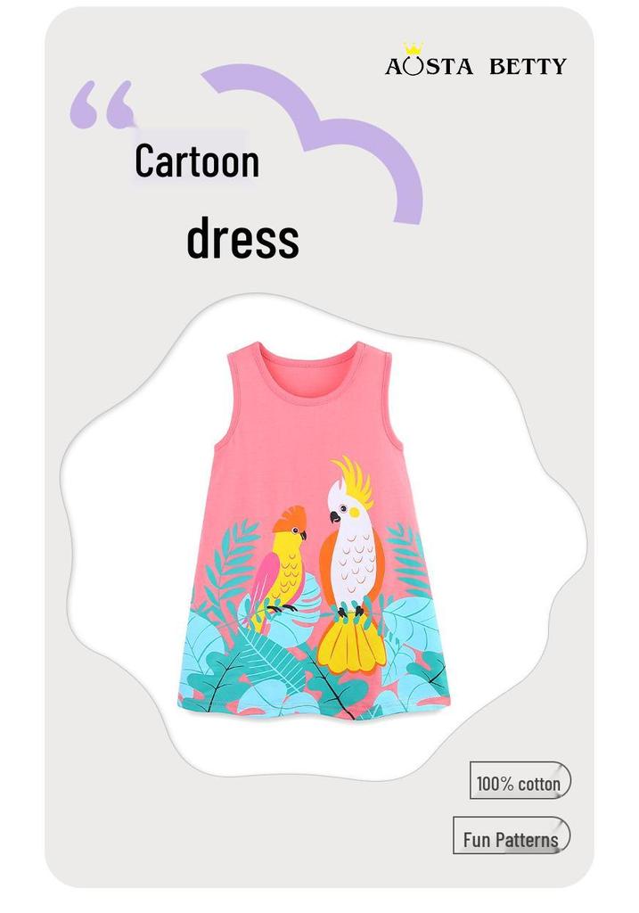 Girls' Floral Sleeveless Knit Cotton Princess Dress - European & American Style, Summer Collection.