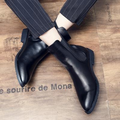 English Chelsea Boots Autumn Winter Martin Short Boots Hairstylist Pointed Boots High Top Leather Shoes