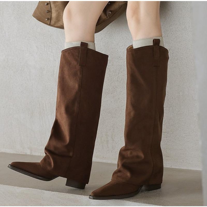 Knee High Heels Women Boots Leather Chunky Fashion Shoes Pointed Toe Snow Long Boots New Designer Pumps Punk Chelsea Botas Mujer