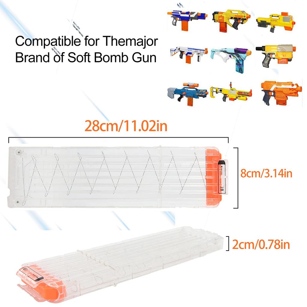 TORMEN Szybkie Magazynki, Magazynki na 18 Rzutek do Zabawek Nerf Elite, Przezroczyste, Zestaw 2 Sztuk