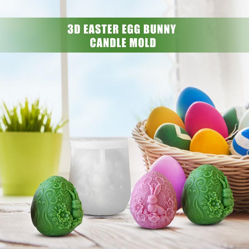 3D Embossed Bunny Egg Shaped Silicone Candle Molds Easter Egg Aromath Soap Molds Plaster Resin Craft Making Supplies Home Decor