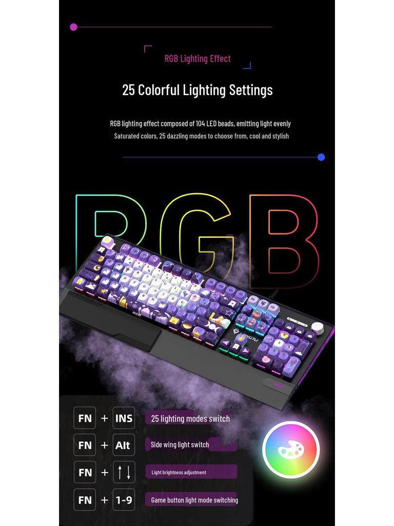 Langtu K1000MOA Mechanical Gaming Keyboard - Wired 104-Key Blue Switch, PBT Keys, for Esports & Office.