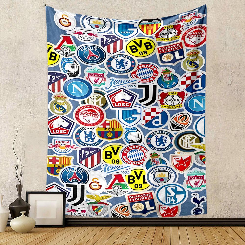 Football Club Logos Collage Tapestry Patterned tapestry home decor, suitable for bedroom and living room, gift