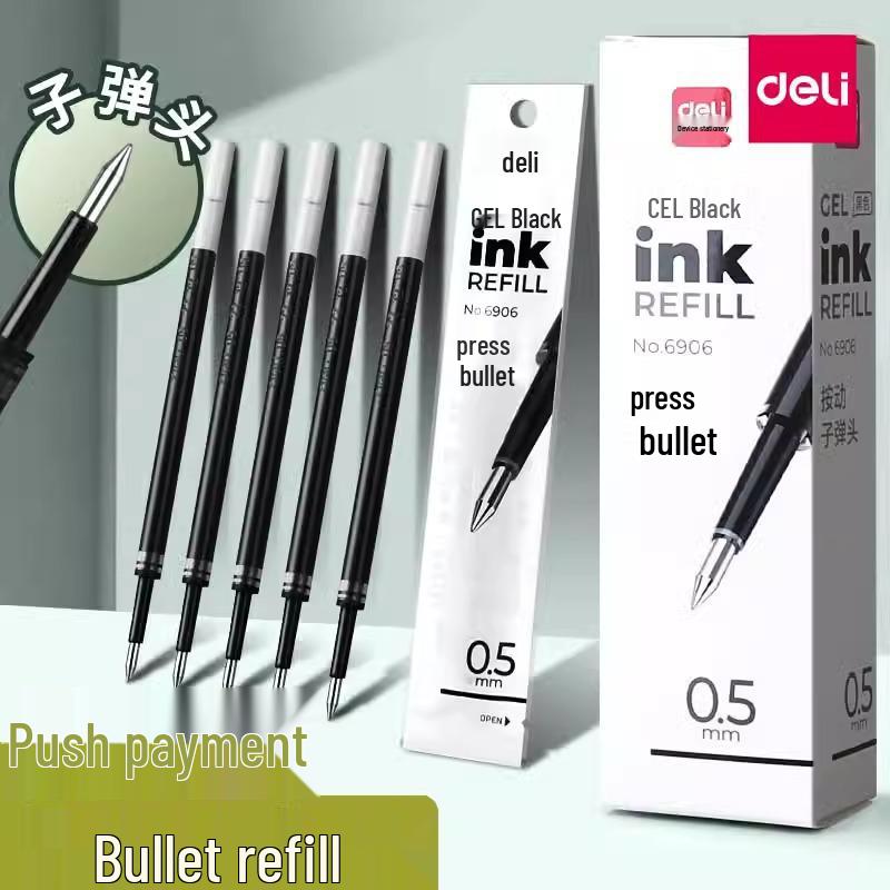 6906 Deli Gel Pen Refill, 0.5mm Bullet Tip, Black, Compatible with Clickable Neutral Pens