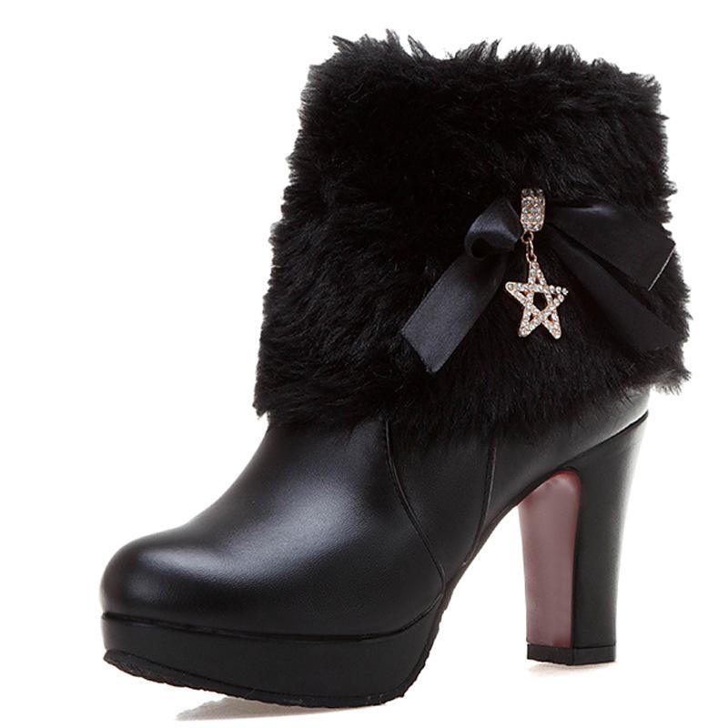 Batai moteriški rudens ir žiemos nauji trumpi batai Europos ir Amerikos vandeniui atsparus padelis aukšti kulniukai moteriški batai didelio dydžio moteriški batai