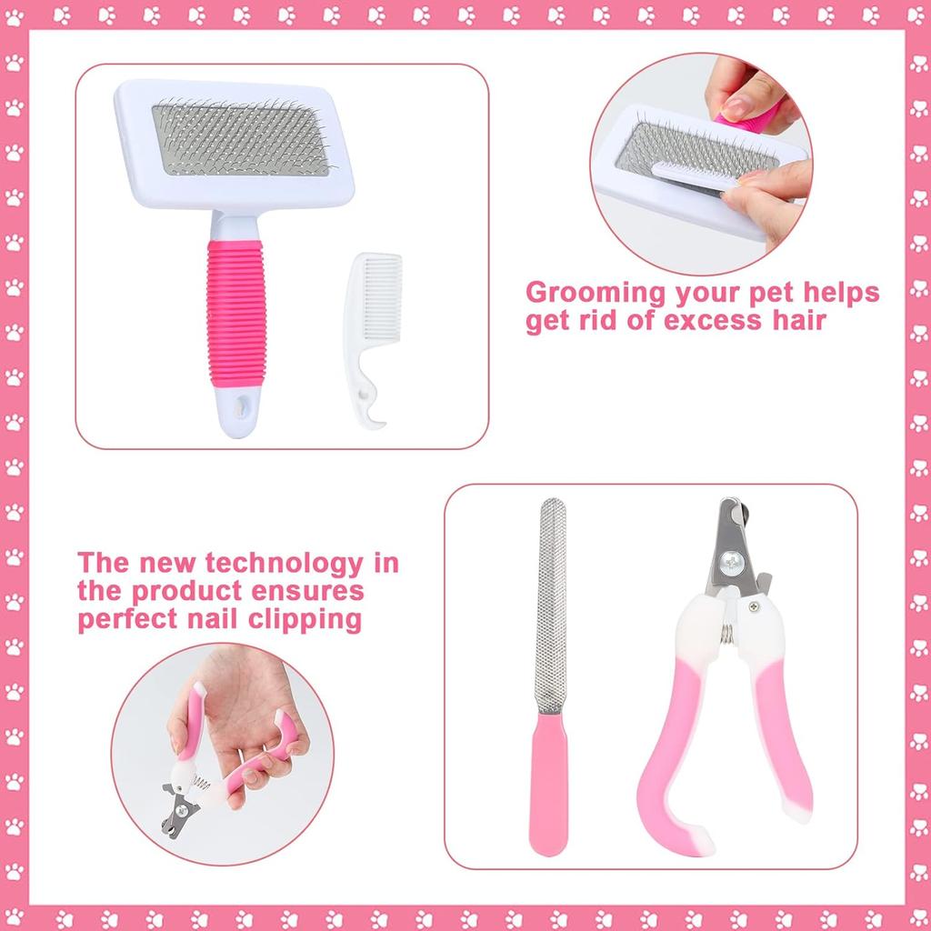 8-piece Small Animal Pink Beauty Set Rabbit Beauty Set with Pet Nail Clippers and File Flea Comb