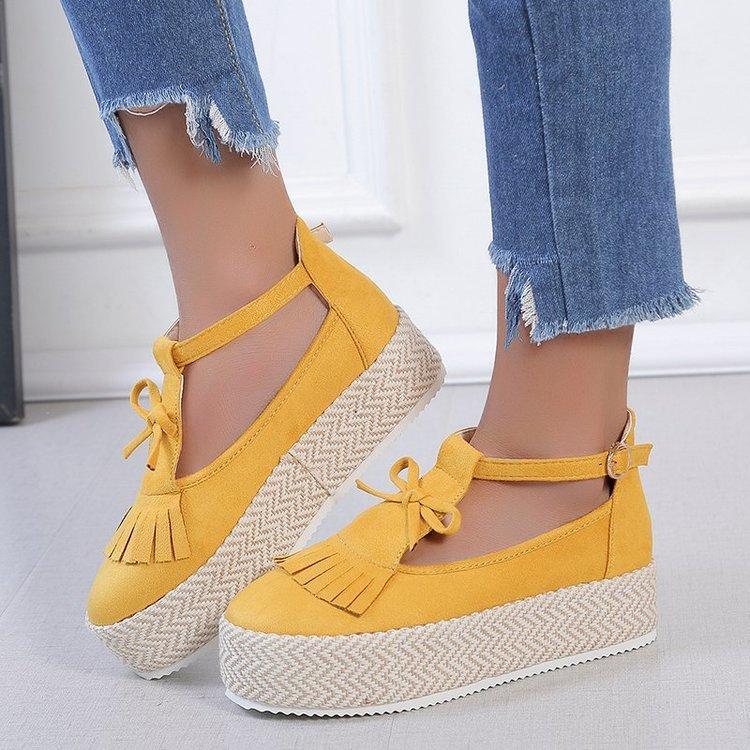 

fashion Woman Vintage Flat Platform Sandals Ladies Sewing Shoes Woman Fashion Tassel Comfortable Sandals Female Chaussuress667 35 жёлтый