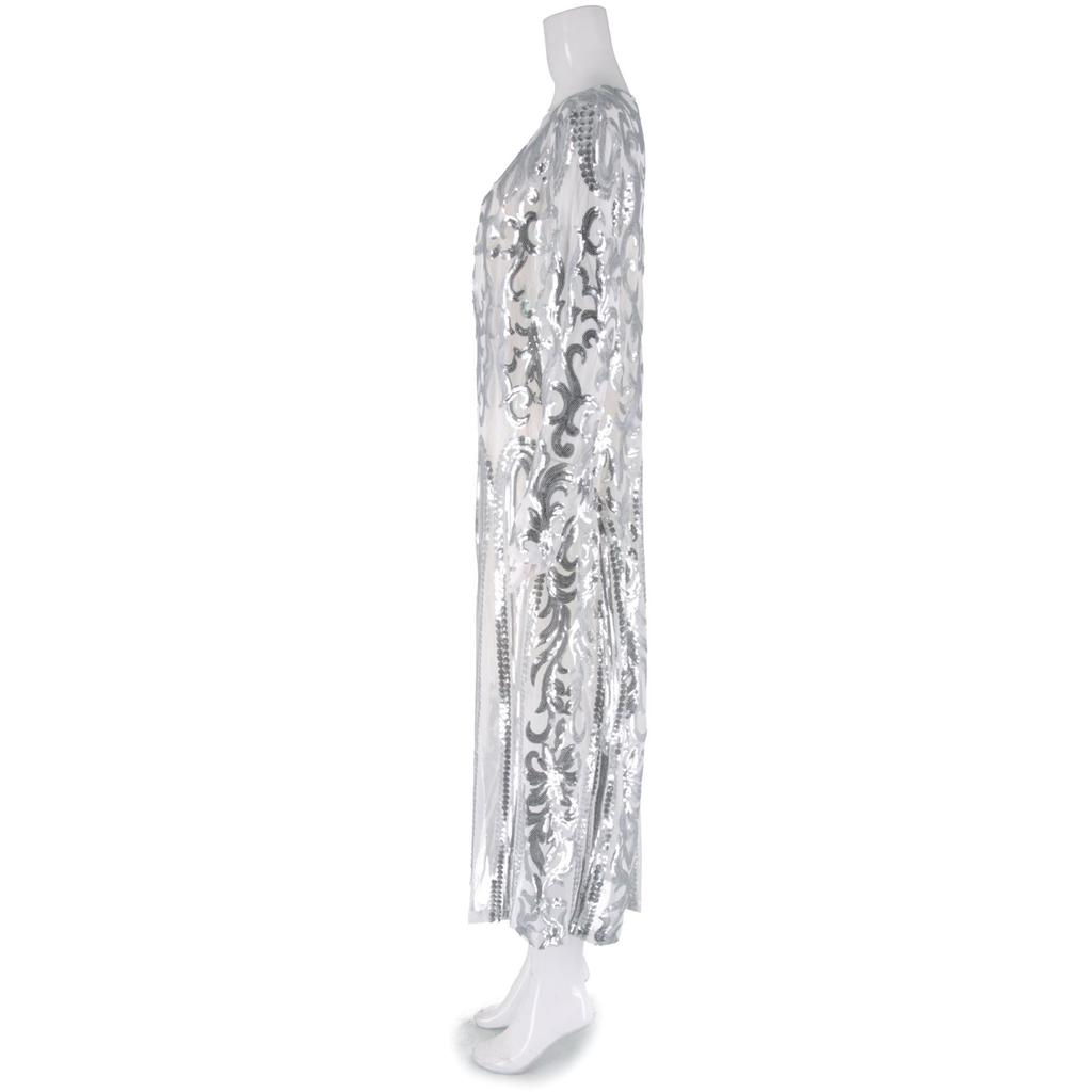 European and American Women's Sequin Long Dress Cardigan for Parties and Performances