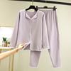 Ladies' Casual And Comfortable Long Sleeved Solid Color With Thick Velvet Sleepwear And Warm Pants Plus Size Set