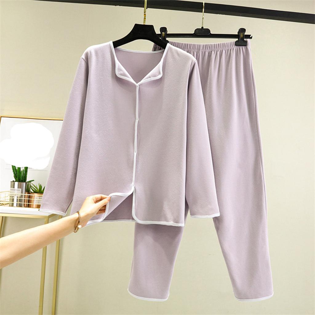 Ladies' Casual And Comfortable Long Sleeved Solid Color With Thick Velvet Sleepwear And Warm Pants Plus Size Set