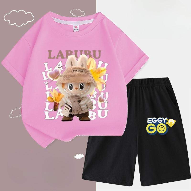 Children's LBB Fashion Casual Short-sleeved Shirt and Shorts Two-piece Set, Summer Loose Sportswear for Boys and Girls