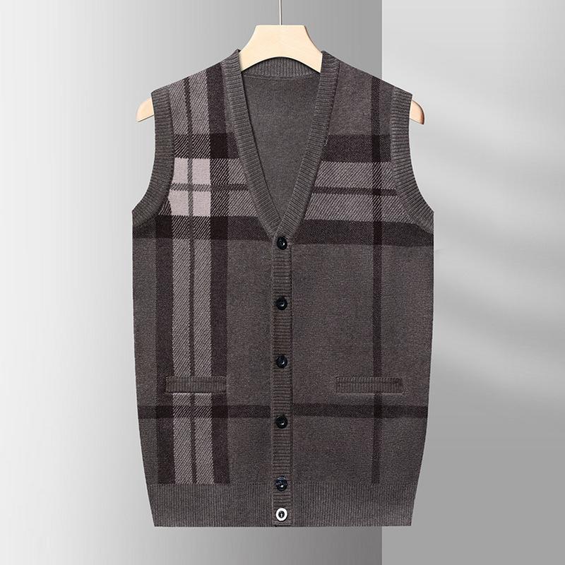 Cardigan Sweater Vest Men's Fall Warm Slim Sweater Dad Vest Coat Men's Bottoming Shirt