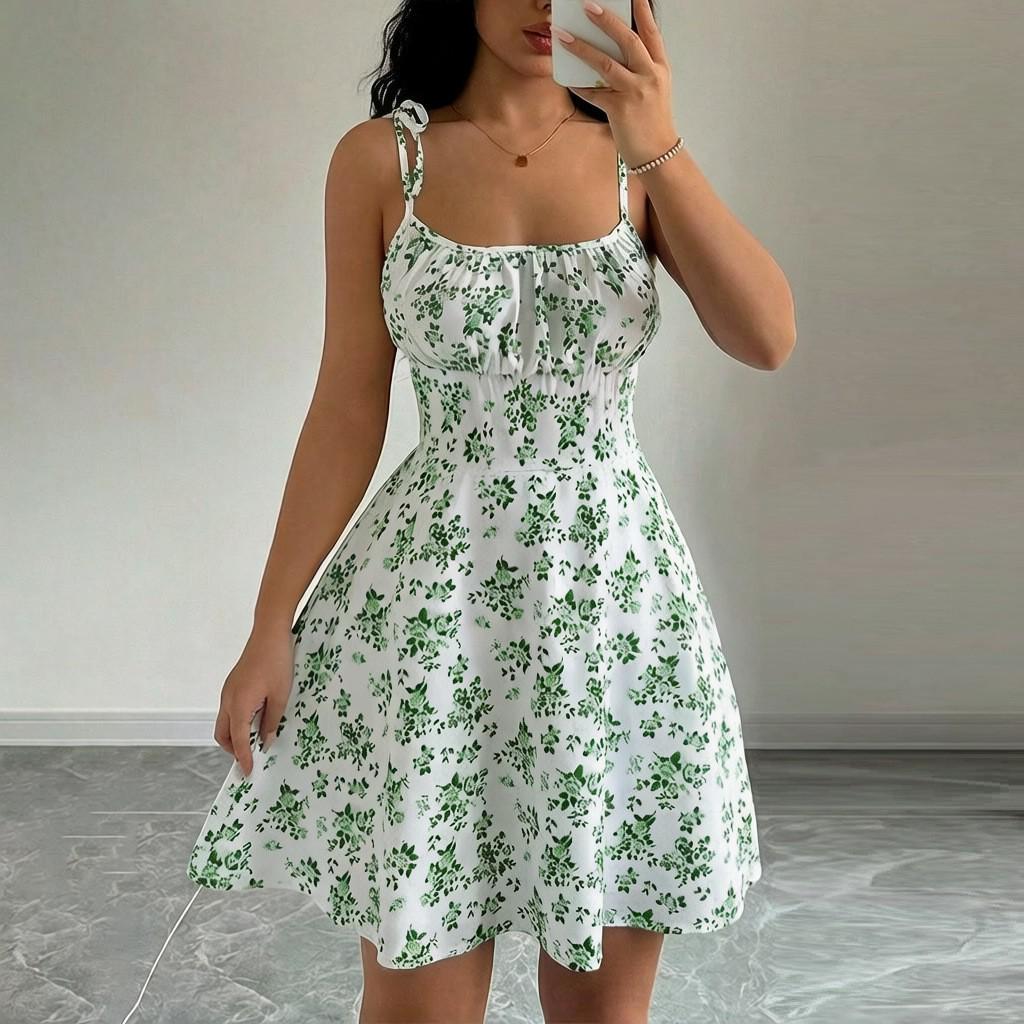 Spring A-Line Waist-Hugging Short Skirt 2025: European & American Casual Slimming Dress