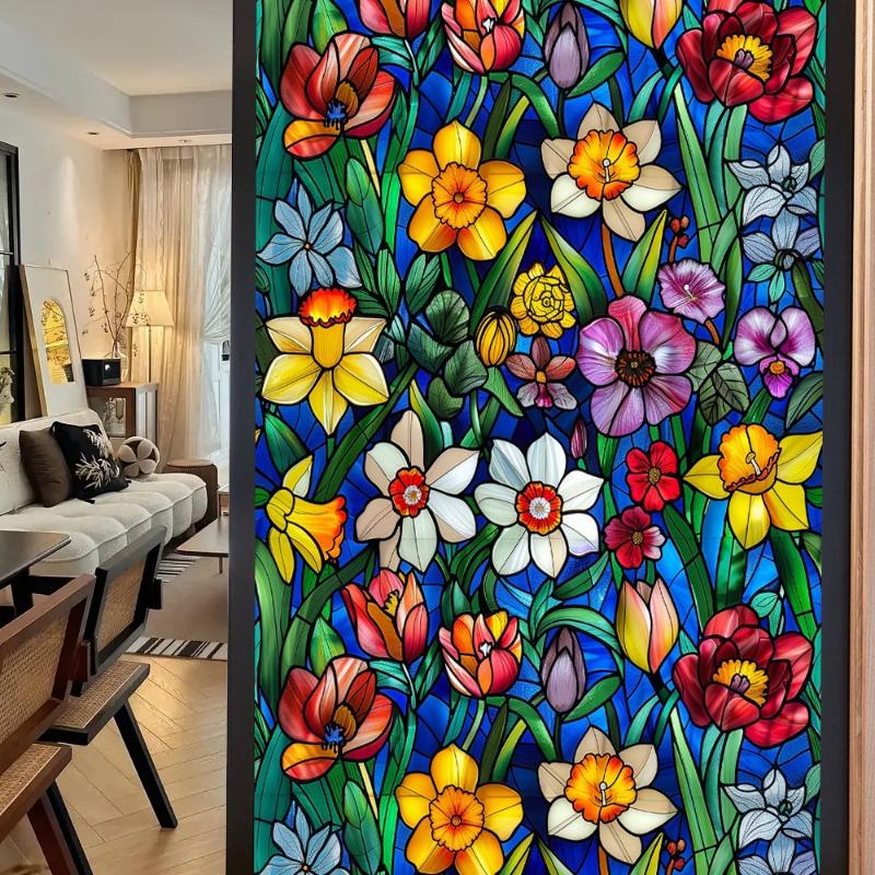 3D Laser Recyclable Window Privacy Film No-glue Window Film Decorative Protection Static Cling Stained Glass Home Sticker