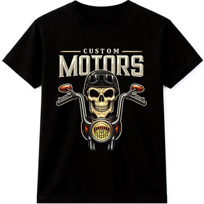 Custom Motors T-Shirt Totenkopf Biker Werkstatt Mechaniker Motorrad Grafik T-Shirt