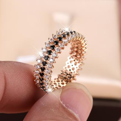 Vintage White Black Zircon Finger Ring for Women Luxury Hollow Geometric Line Wedding Ring Engagement Jewelry