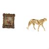 Hand Carved Floral Photo Frame And Gold Cheetah Figurine Animal Sculpture Decorative Table