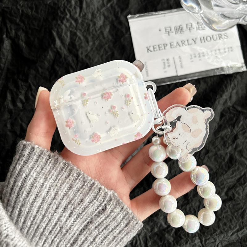Applicable Apple AirPods 1 /1/1 Generation Bluetooth Wireless Headset Cover Protective Cover Small Floral Cat