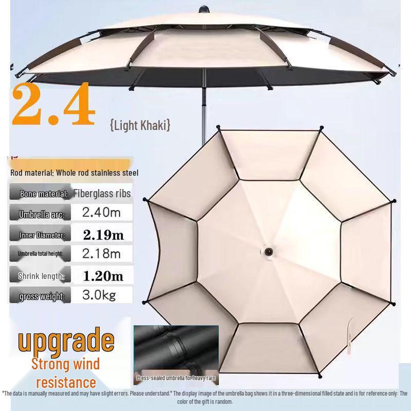 2025 Stainless Steel Large Fishing Umbrella: Thickened Double Layer Sun Protection