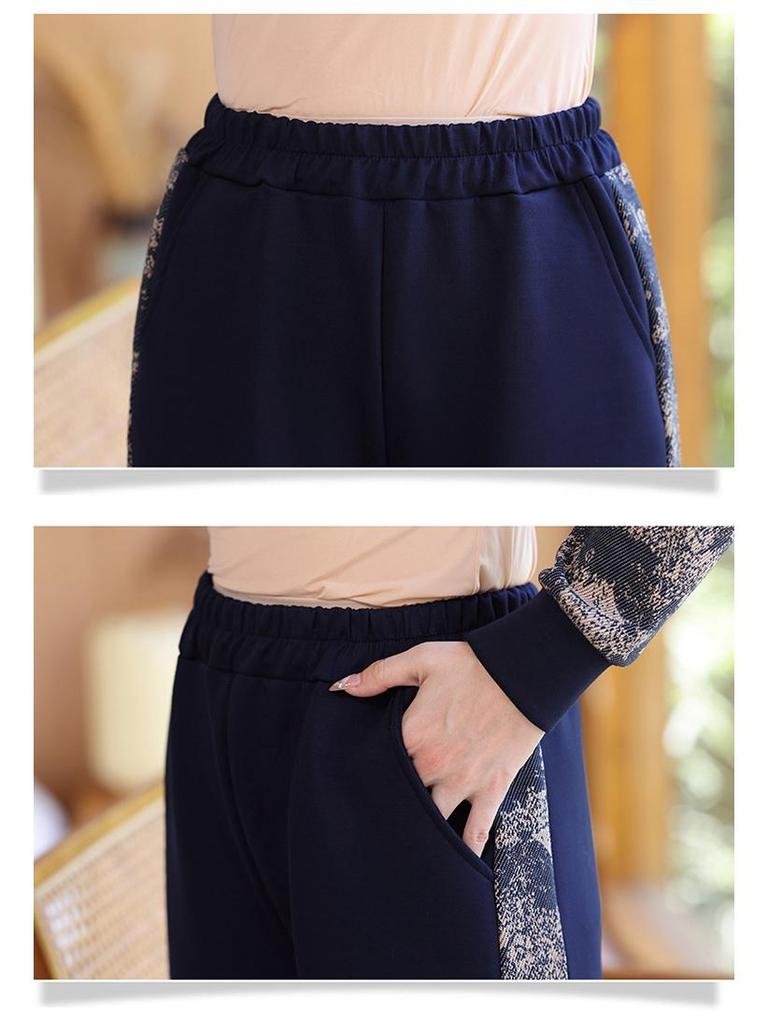 Spring 2025 Floral Hooded Jacket & Pants Set for Middle-Aged and Elderly Women