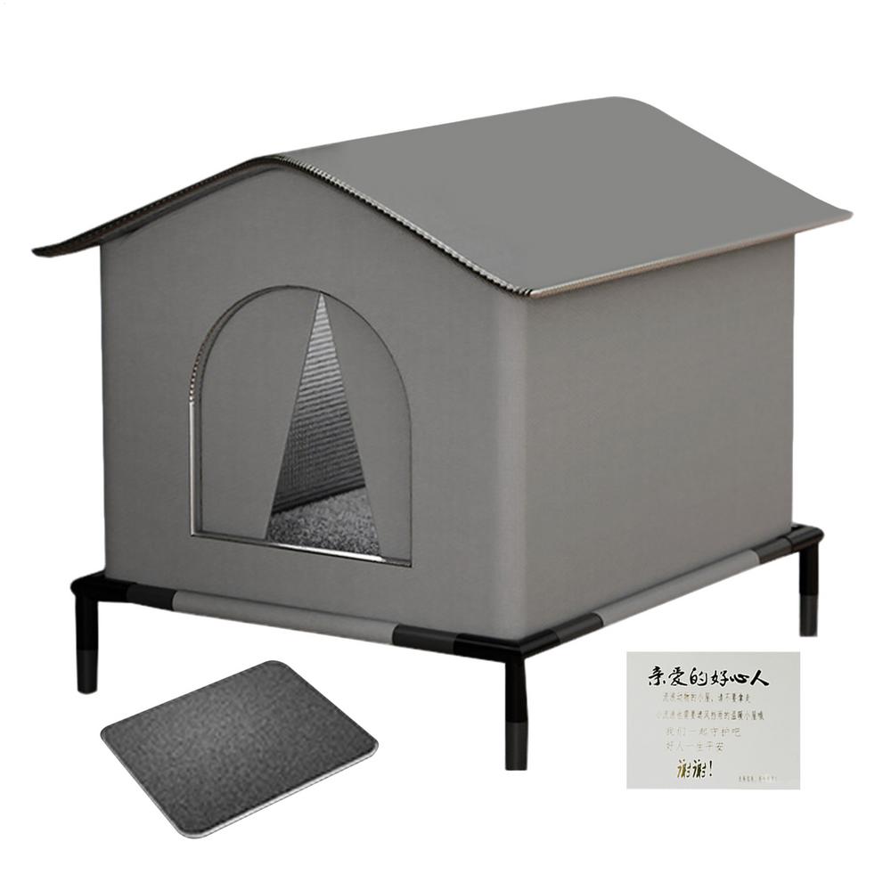Outdoor Cat House With Holder Cat House Weatherproof With Mat & Doors Insulated Warm Pet Kitten Nest Cave For Stray Wild Cat