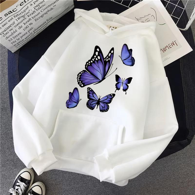 Lustige 90er Grafik Schmetterlingsmuster Gedruckte Hoodies Damen Herren Vintage Y2k Sweatshirts Kapuzenkleidung