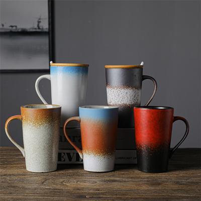 Ceramic Cup Retro Coarse Pottery Coffee Cup Creative Japanese Breakfast Cup With Spoon And Lid Gift Cup Office Cup